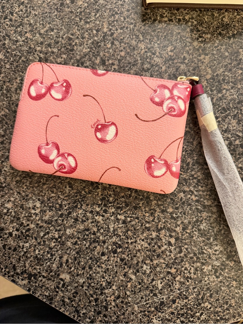 Coach Pink Cherry Print Wristlet with Gold Logo - Picture 2 of 3
